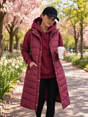 Burgundy Quilted Long Vest
